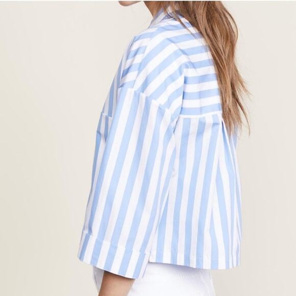 Kule The Keaton Crop Button Down Shirt white & sky blue size small - Picture 2 of 14